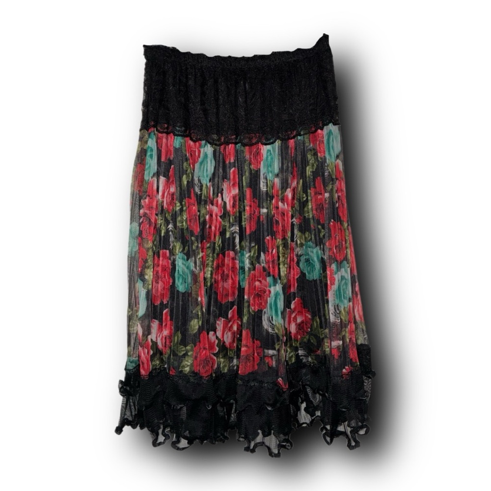 Vintage 90s Y2K Sheer Layered Whimsigoth Floral Lace Midi Skirt Witchy Vibe